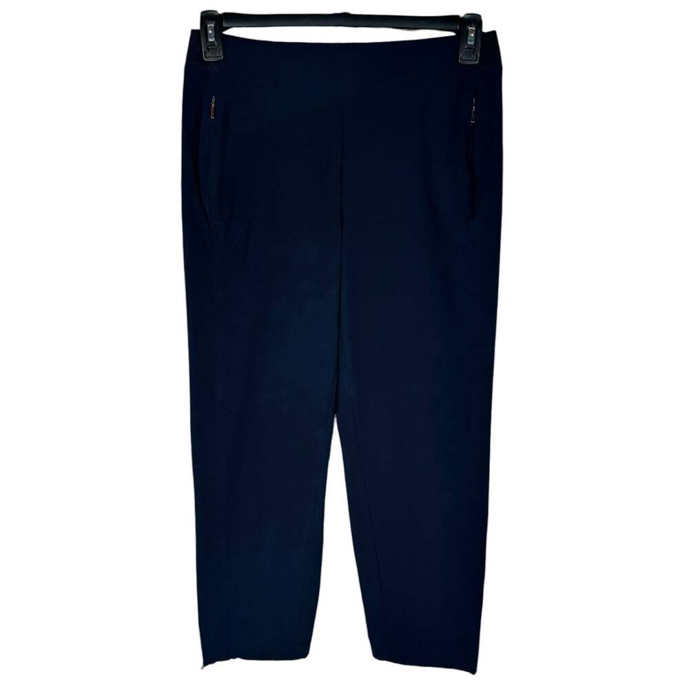 Chico’s SZ 00 (2) Bungee Crop Pants Flat Front Pull-On Stretch Zip-Pockets Blue